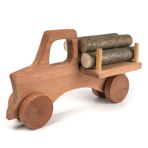 Wooden Toy Truck with Beech Logs and Garage