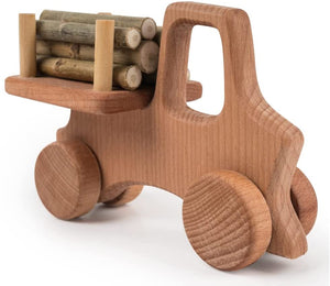 Wooden Toy Truck with Beech Logs and Garage