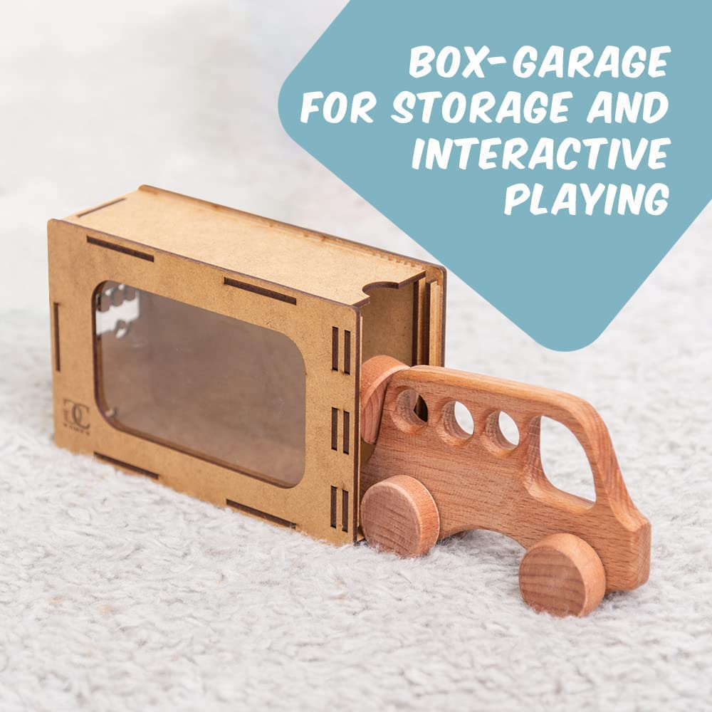 Wooden Toy Bus with Garage