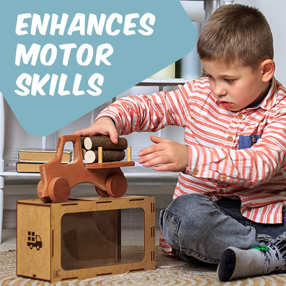 Wooden Toy Truck with Beech Logs and Garage