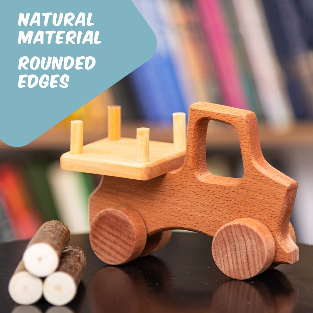 Wooden Toy Truck with Beech Logs and Garage