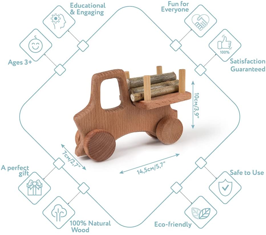 Wooden Toy Truck with Beech Logs and Garage