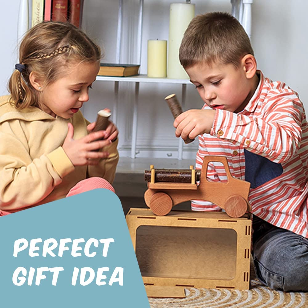 Wooden Toy Truck with Beech Logs and Garage