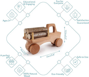 Wooden Toy Truck with Beech Logs and Garage